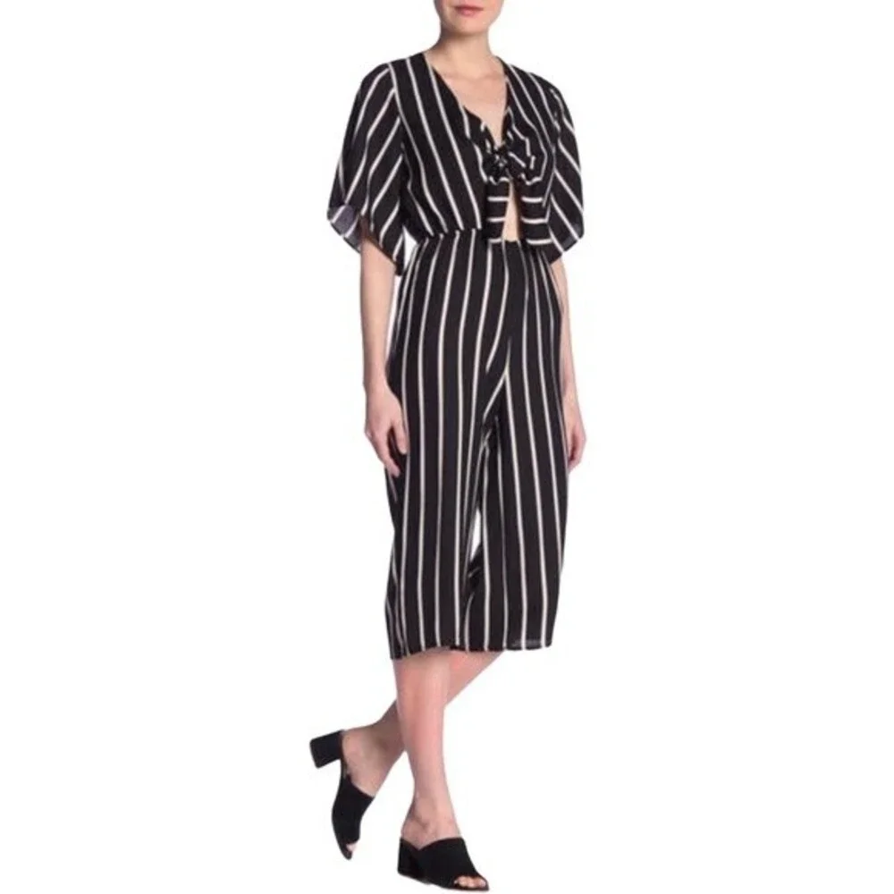 VINTAGE HAVANA Women's Small Jumpsuit Striped Wide Leg Tie Front Made in USA